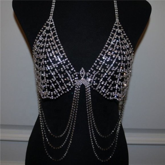 Chest Chain Jewelry Accessories Women Bling Body Chain Mesh Bra Body Jewelry - Picture 10 of 10